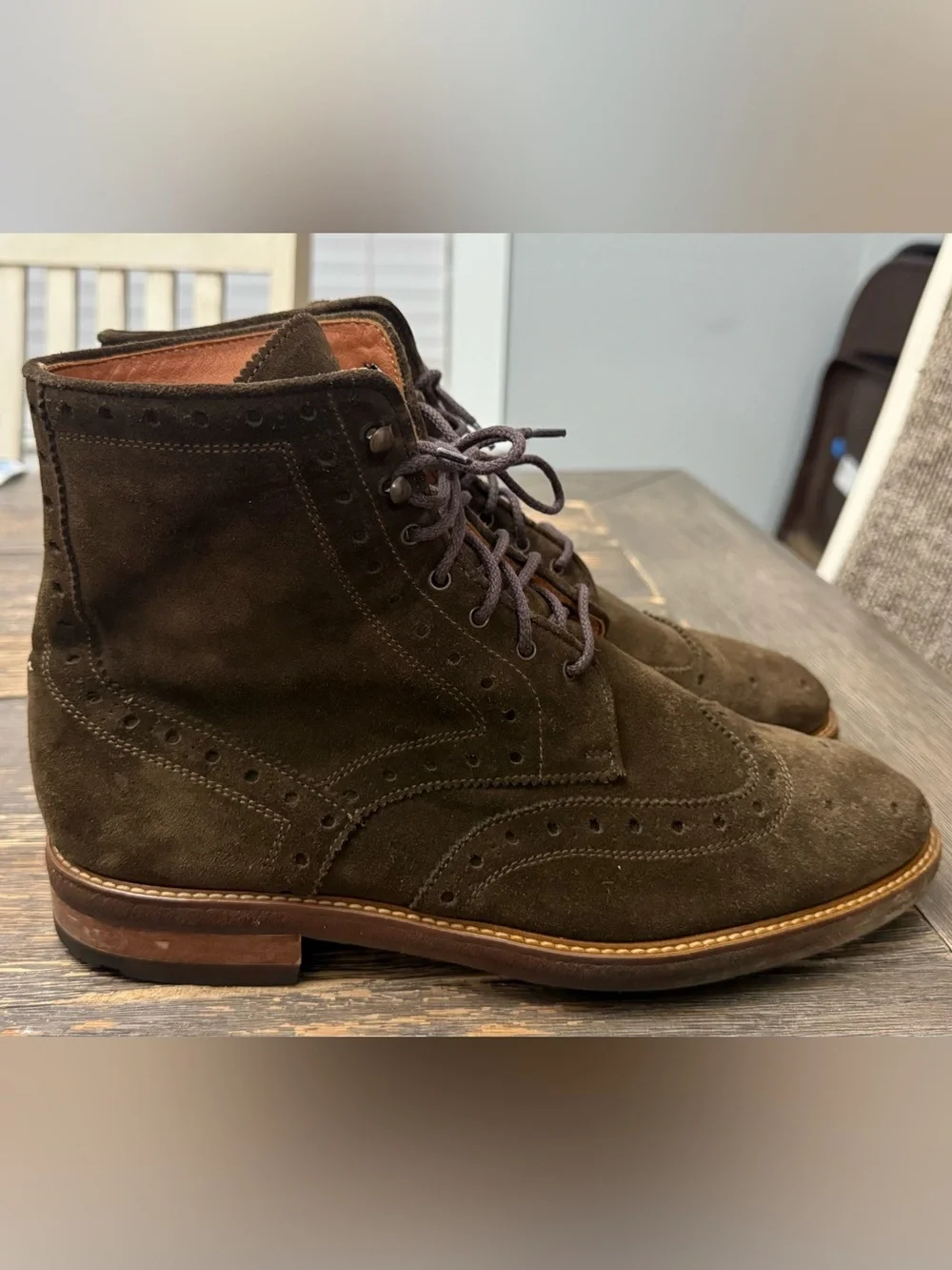 SuitSupply | Suede Brogue Lace Up Boots | Brown | Size 11